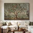 Oversized Framed Vintage Chinoiserie Landscape Living Room Wall Art, 72x48, 70"L x 47"W