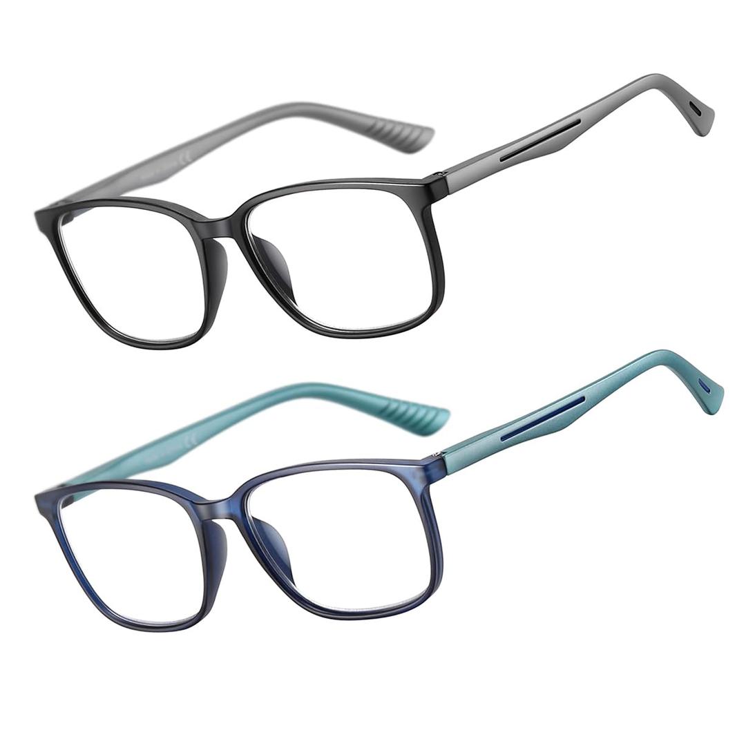 2 x SOCTICK 2 Pack Blue Light Blocking Reading Glasses Men,Anti Eyestrain Lens Lightweight Frame Eyeglasses, Large Wide Readers for Men(+2.0)