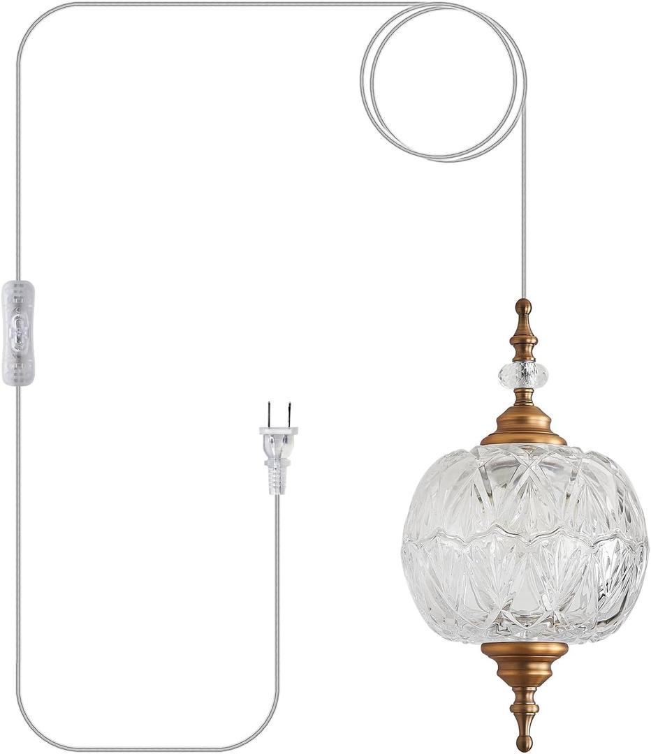 Plug in Pendant Light Fixtures Brass Vintage Pendant Lights Ceiling Pendant Fixtures for Bedroom Living Room Dining Room Kitchen Island