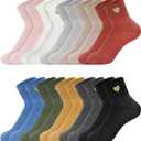 Eurzom 10 Pairs Socks Womens Crew Elastic Ankle Length Cotton Socks Aesthetic Cute Lightweight Low Cut Gifts for Women (One Size, Heart)