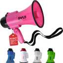 PYLE Portable Megaphone Speaker Siren Bullhorn - Compact and Battery Operated with 30 Watt Power, Microphone, 2 Modes, PA Sound and Foldable Handle for Cheerleading and Police Use PMP34PK (Pink)
