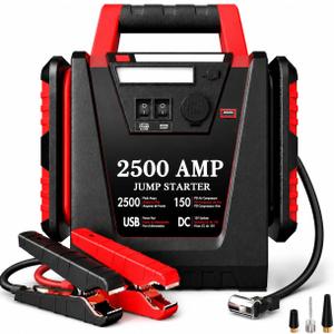 Jump Starter with Air Compressor,2500A Car Battery Jumper Starter 150 PSI Tire Inflator,6 in 1 Auto Lead-Acid Battery Booster Jump Starter for Up to 10.0L Gas or 8.0L Diesel with LED Light