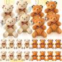 HyDren 24 Pcs Mini Bear Stuffed Animal 4 Inch Small Soft Tiny Bear Ornaments Bulk Animal Doll Keychain DIY Crafts for Birthday Gifts Baby Shower Party Favor Decor(Light Brown, Dark Brown)