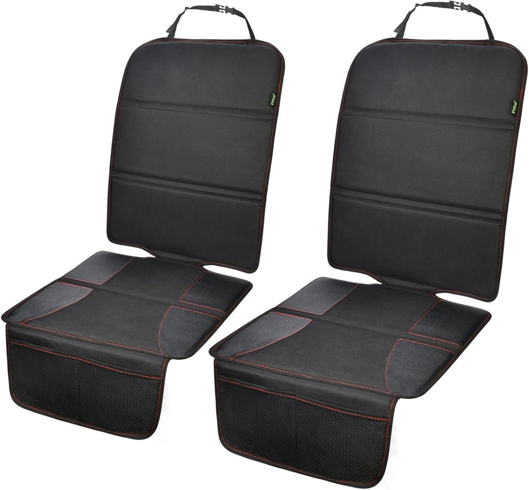 PIDO Car Seat Protector for Child Seat, 2 Pack Carseat Protectors with Waterproof Fabric and Non-Slip Backing, Thick Padding Seat Covers for Car Seats, Black with Red Stitching