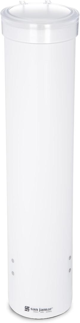 San Jamar Medium Pull-Type Cup Dispenser 4-10 Oz. Cups with Flip Cap for Restaurants, Dining Halls, and Fast Food Plastic, 16 Inches, White