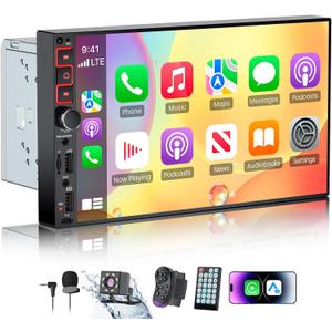 9" Double Din Car Stereo with Wireless Apple CarPlay & Android Auto,QLED IPS Touchscreen Double Din Radio,1080P Backup Camera, Mirror Link, Voice Control, Bluetooth 5.3, GPS, AM/FM, Type-C, EQ, SWC