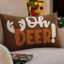 Embroidered Deer Christmas Pillow Covers 12x20, Cute Embroidered Throw Pillow Covers Christmas Decorations Holiday Pillows for Home Couch,Brown/Pumpkin
