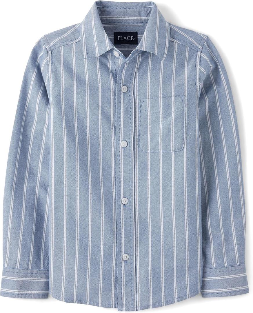 The Children's Place Boys Long Sleeve Oxford Button Down Shirt (Blue, XL) 14
