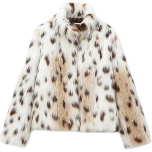 ebossy Women's Faux Fur Crop Jacket Long Sleeve Cozy Winter Warm Fluffy Leopard Pure Color Sherpa Coat with Pockets (Medium)
