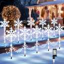 Christmas Snowflake Pathway Lights Outdoor, Set of 10 Christmas Pathway Lights with 8 Lighting Modes, Outdoor Xmas Decorations with Timer for Holiday Walkway Patio Yard Garden(Cool White)
