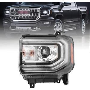 GMC Sierra 1500 Headlight Assembly 2016 2017 2018 Xenon Head Light with LED DRL Turn Signal Light Chrome Housing Clear Lens Left Driver Side GM2502453 84568272