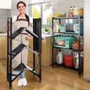 BRIGHTSHOW 4 Tier Storage Shelves Unit, Foldable Garage Shelving Metal Wire Shelf Rack, No Assembly Baker Rack Organizer Microwave Stand for Kitchen, Basement, Pantry, Laundry Room (4 tire Shelf)