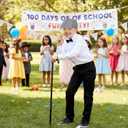 7Pcs Grandpa Old Man Costume Kit - Hat, Glasses, Cane, Bow Tie, Suspenders, Magnifying Glass, Gray Mustache and Eyebrows