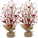 Valentine's Day Artificial Heart Berry Tree Decor - 2 Pack 16-Inch Red & Pink Valentine's Day Table Centerpieces for Valentines Day Indoor Decorations