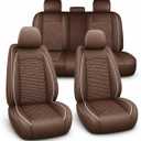Car Seat Covers Full Set, 5 Seats Universal Seat Covers for Cars, Ice Silk Breathable Fabric& Faux Leather Auto Seat Cushions, Front and Rear Seat Protectors Fit for Most Sedans SUV Truck, Brown