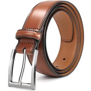 Mens Genuine Leather Dress Belt Classic Casual Belt with Single Prong Buckle for Jeans Pants Work and Business