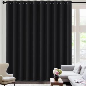 H.VERSAILTEX 100% Blackout Curtains for Sliding Glass Door Room Divider Curtains Noise Reduce Curtain Panel Portable Window Screen Sliding Partition, W180 x L96 inches/8' Tall by 15' Wide, Black