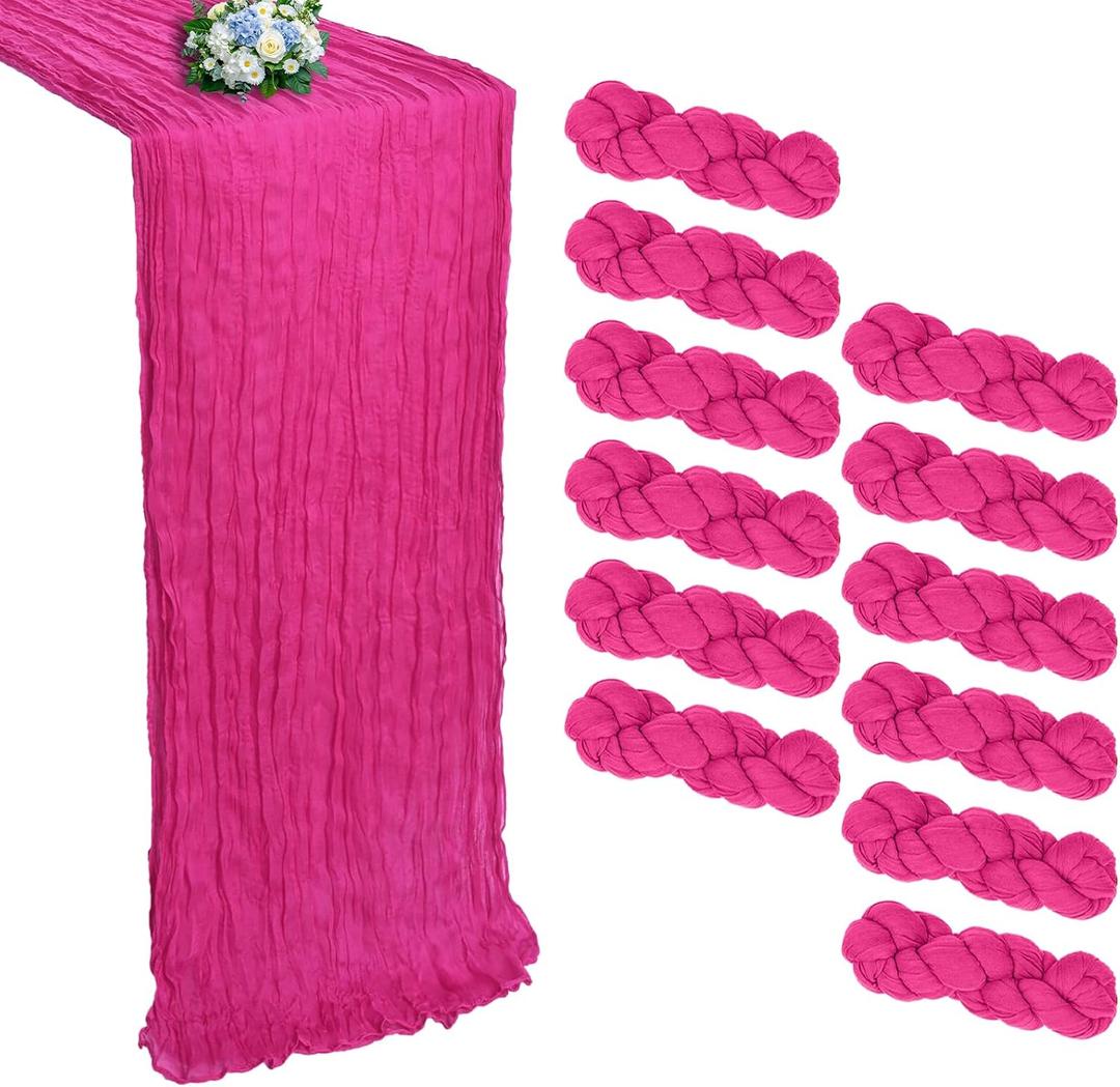 12 Pack Hot Pink Cheesecloth Table Runner 10FT Boho Cheese Cloths Gauze Fabric Table Runners 120 Inch Rustic Sheer for Summer Wedding Birthday Party Baby Shower Holiday Home