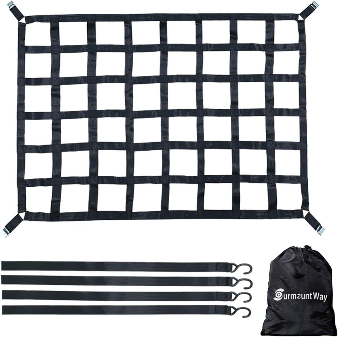 Surmountway Heavy Duty Cargo Net - 66" x 50", 1100LBS Capacity, Adjustable Cam Buckles & S-Hooks, Fits Pickup Truck & Trailer Beds