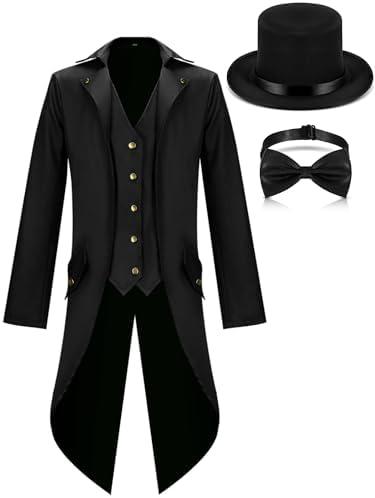 Geyoga Halloween Mens Steampunk Vintage Tailcoat Jacket Costumes Medieval Gothic Uniform and Hat Bow Tie 2xXL