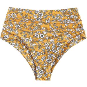 ZAFUL Women High Waisted Bikini Bottoms Ruched Swimsuit Bottom Tummy Control Bathing Suit Bottoms (Small, Yellow Floral)