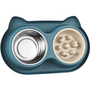 Slow Feeder Dog & Cat Bowls - 3-in-1 Slow Feeding & Water Bowl | Non-Slip Mat & Stainless Steel Bowls | Final Loss Leader Sale | Limited Stock While Supplies Last. (Blue)