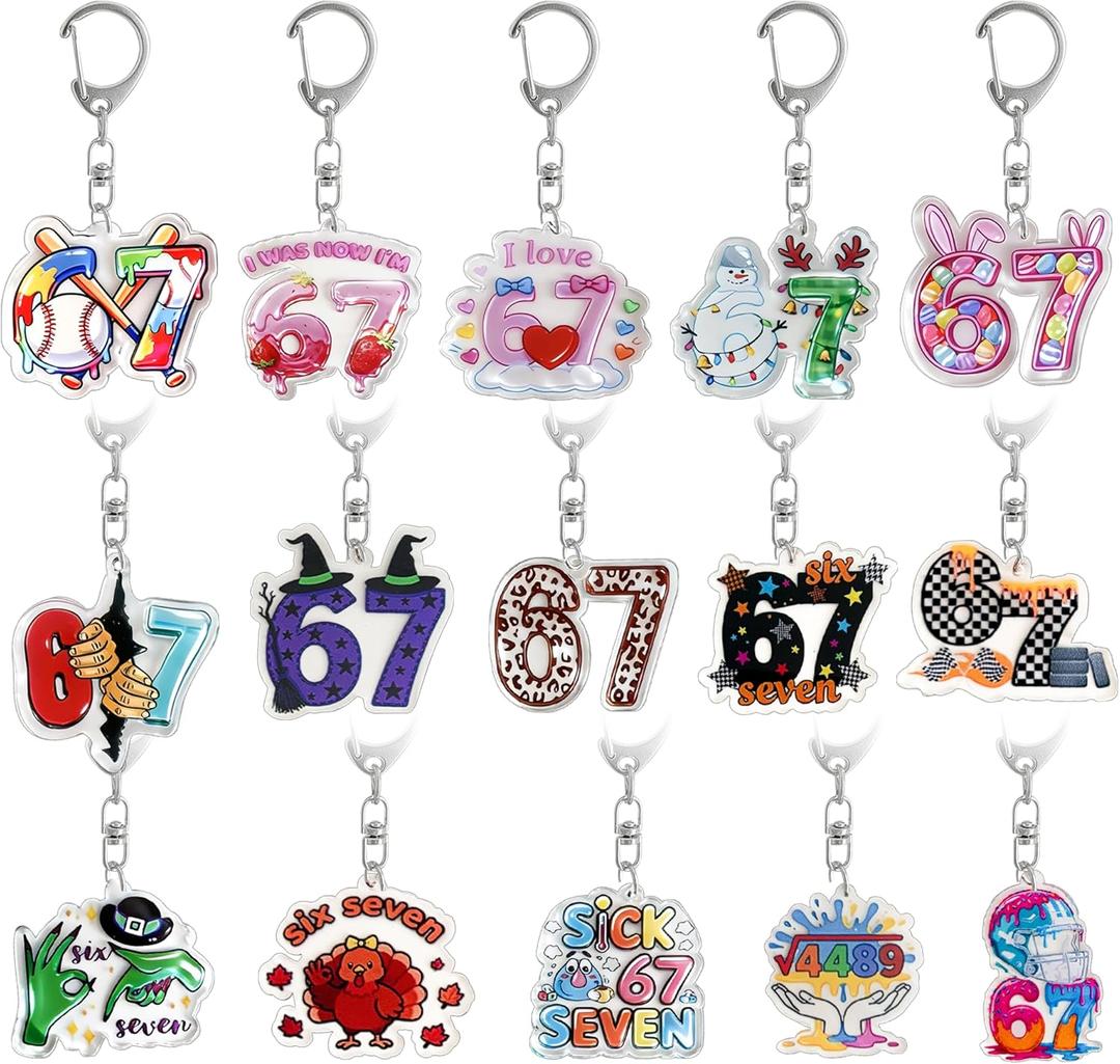 15Pcs 6 7 Meme Keychains, Funny 6 7 Popular Saying Acrylic Keychains, Six Seven Internet Novelty Gifts for Meme Lovers, Bag Charm Accessories & Party Favors