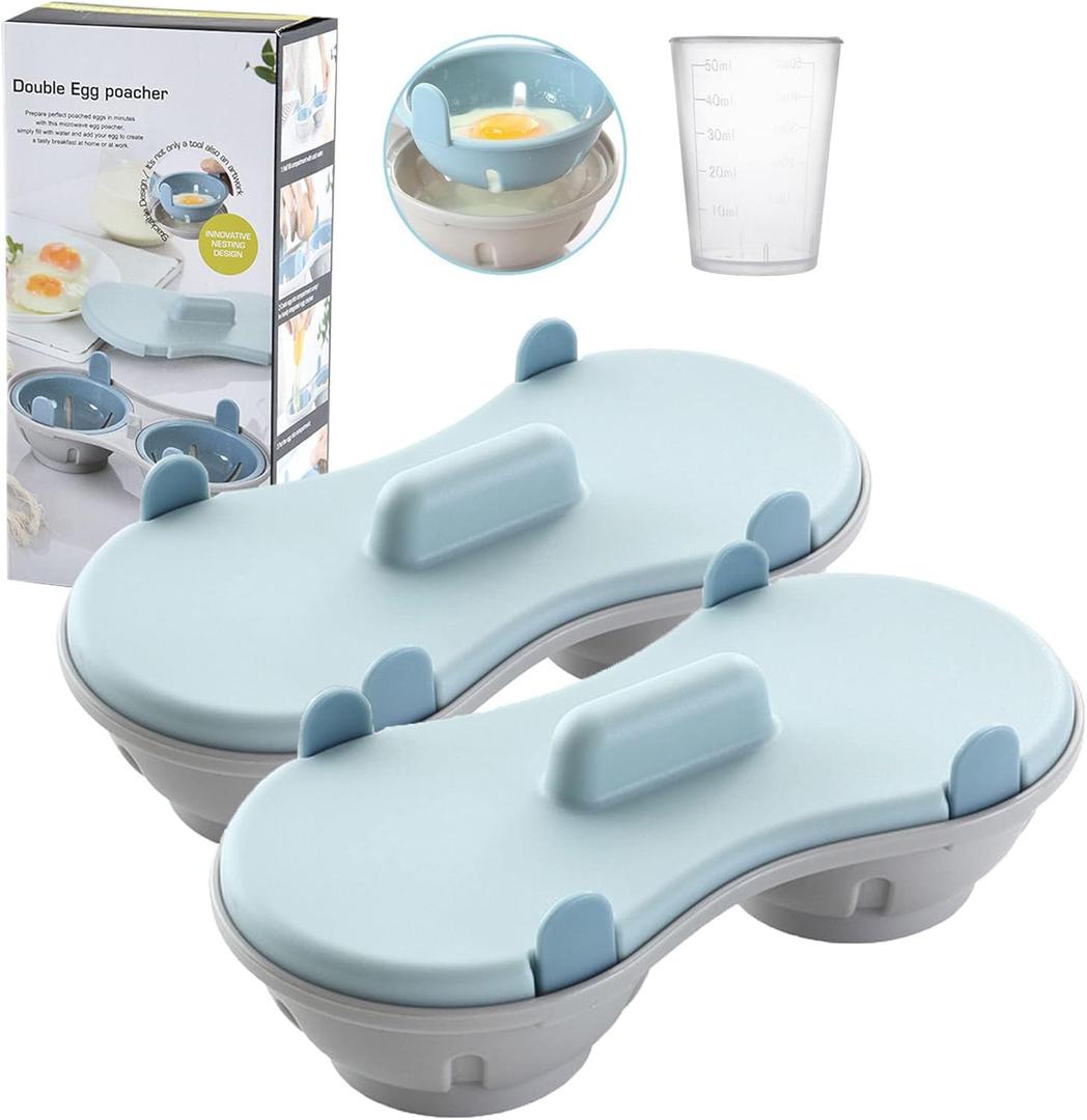 Egg Poacher Microwave, Poached Egg Maker Dishwasher Safe BPA Free, Egg Cooker Poached Egg Steamer, Home Gift (Blue-2 pack)