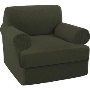 Turquoize T Cushion Chair Slipcover Armchair Slipcover for Living Room Stretch Sofa Couch Cover Soft Armchair Cover Washable Furniture Covers with Individual T Cushion Seat Covers (Chair, Olive)