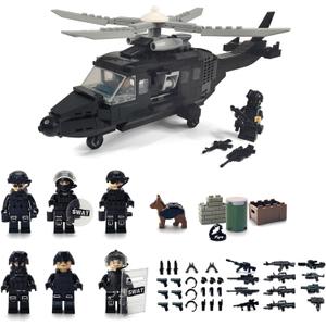 Toysvill SWAT Police Military Building Block Set| Soldiers Minifigures (8 PCS) + Police Helicopter and Accessories Gift