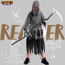 Spooktacular Creations Child Unisex Grim Reaper Costume, Halloween Costume with Glowing Red Eyes for Kids Trick-or-Treating Large
