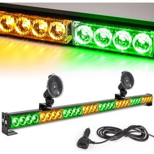 Amber/Green Emergency Strobe Light Bar 36 In 13 Flash Patterns Traffic Advisor Warning Hazard Windshield Safety Lights Bar with Cigar Lighter for Vehicles, Truck (35.5 Inch, Yellow/Green 32 Led)