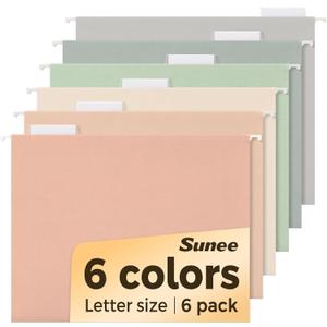 SUNEE Hanging File Folders, 6 Pack Letter Size Hanging File Folders with 1/5-Cut Tabs, Ideal for Home and Office Organization and Papers Classification,Morandi Colors