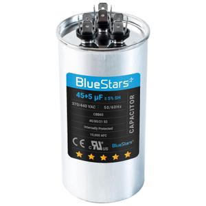 [UL Certified] BlueStars 45+5 uF 45/5 MFD 370V or 440V Round Dual Circular Run Capacitor CBB65 50/60 Hz - Compatible for AC Motor Run or Fan Start or Condenser Straight
