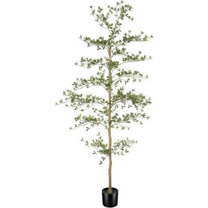 LYERSE Black Olive Tree 7ft - Faux Black Olive Tree with Natural Trunk and Realistic Leaves - Artificial Shady Lady Tree for Modern Home Office House Living Room Decor
