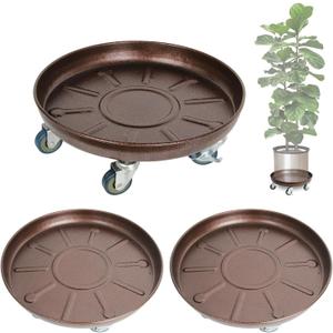 Heavy Duty Plant Caddy with Solid Rubber Wheels, Lockable, Increased Load Capacity, One-Minute Installation, Suitable for Indoor, Outdoor, Patio, Garden Settings, 14 Inches 3PACK, Brown
