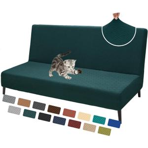 XINEAGE 2025 New Futon Cover Full Size Stretch Armless Sofa Bed Cover Anti-Slip Furniture Protector Without Armrests Futon Slipcover with Elastic Bottom (67"-82", Blackish Green)