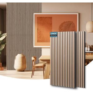 AKUMAX Sound Proof Foam Panels for Walls-Wood Wall Slat Acoustic Panels for Wall and Ceiling-96x24Inches 2 Soundproof Solar Panels,3D Wall Panels for Home Decor (Walnut)