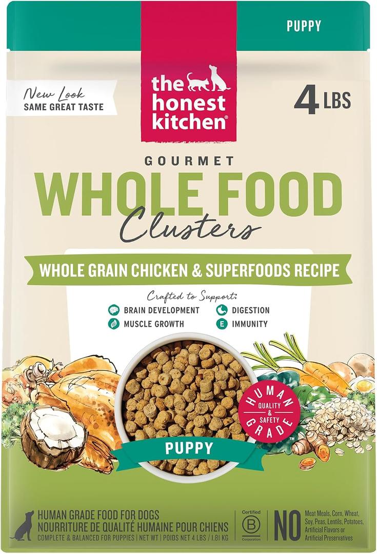 The Honest Kitchen Human Grade Dry Dog Food, Whole Food Clusters Puppy Whole Grain Dry Dog Food,Chicken, 4 lb Bag (EXP 07/17/26)
