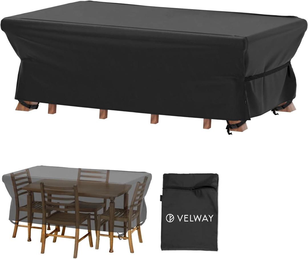 Velway Patio Table Chairs Set - Square Waterproof 90"L x 62"W x 28"H Outdoor Bistro Dining Set - Fire Pit Table Cover - Furniture Cover - Small Rectangle Ultra Windproof UV-Resistant 