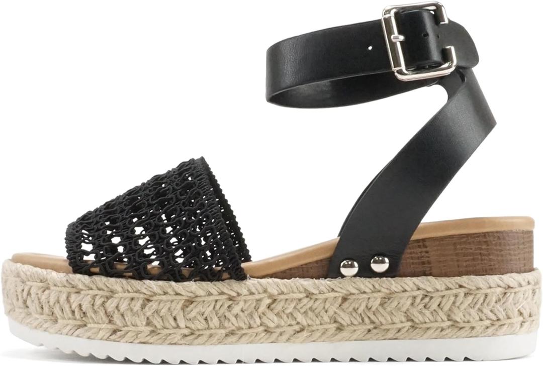 Soda Topic Open Toe Buckle Ankle Strap Espadrilles Flatform Wedge Casual Sandal Size 9