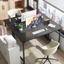 Huuger 48 Inch Office & Gaming Desk with Storage, Modern Simple Design, Large Legroom, Black Metal Frame