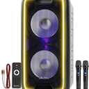 Dolphin 1000W Karaoke Party Speaker with 2 Wireless Microphones, Bluetooth, LED Lights, Tailgate Ready, and Long-Lasting Battery