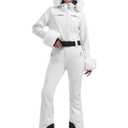 GSOU SNOW Ski Suit Womens One Piece Snowsuit Snowboard Jacket Slim Snow Jumpsuit Faux Fur Ski Outfit Waterproof Windproof Insulated,White S