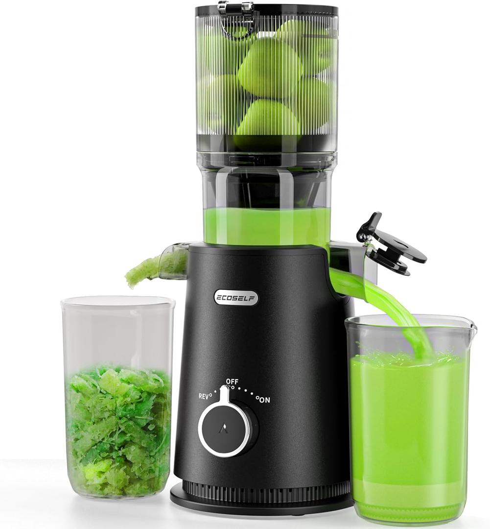 Juicer Machines with Large Feed Chute, Professional Hands Free Cold Press Juicer For Whole Fruits & Vegetables, Self Feeding for Juice Extractor Machine, Easy to Clean (Carbon Black)
