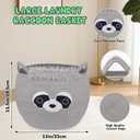 Raccoon Large Blanket Woven Basket for Nursery,Rope Cotton Storage Gift Basket,Baby Oval Bear Laundry 0rganizer with Ears Handles, Cute Animal Baskets Clothes Decor Storage Bins,13" D12" H (Grey02)
