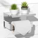 HITSLAM Toilet Paper Holder with Shelf, Stick on Chrome Tissue Roll Holder Self Adhesive or Wall-Mount with Storage Shelf for Bathroom (Chrome With Shelf)