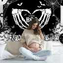 Mocsicka Halloween Baby Shower Backdrop Gothic Skeleton Love Hands Baby Shower Background A Little Boo is Almost Due Party Decorations Banner Photo Studio Props (8x6ft)