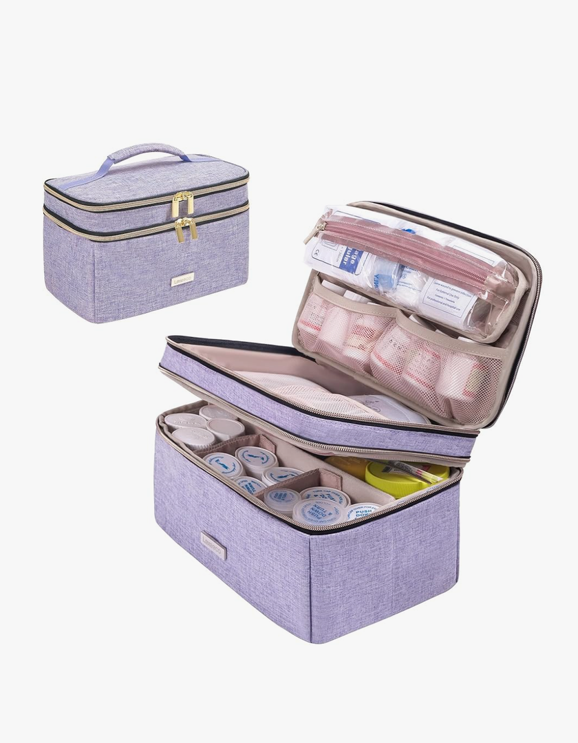 Medicine Storage Bag Pill Bottle Organizer with Portable Small Pouch Travel Medication Bottle Organizer for Emergency Home First Aid Box Kit (Purple)