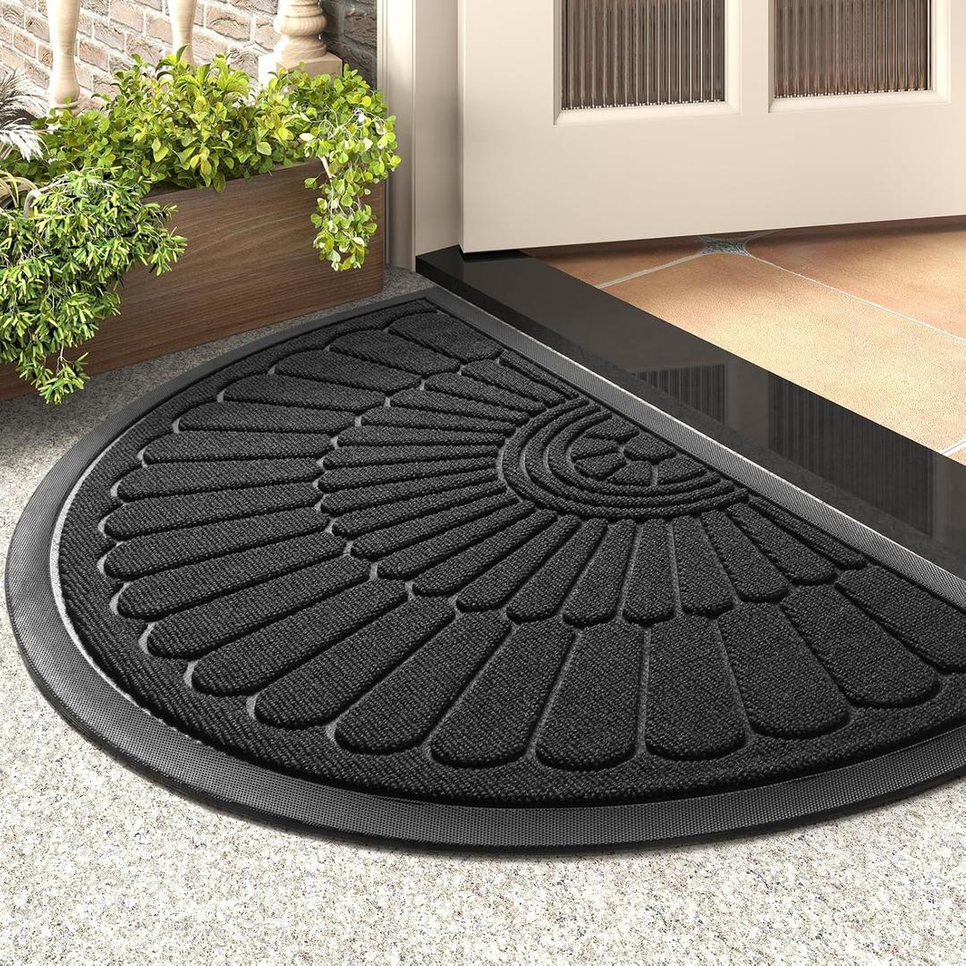 Door Mat Outdoor Indoor Entrance Doormat-Semicircular Durable Rubber Non Slip Front Door Mat for Outside Inside Entry Entryway Dirt Trapper Welcome Mat for Muddy Paws and Shoes-Black 24x36 (2' x 3')